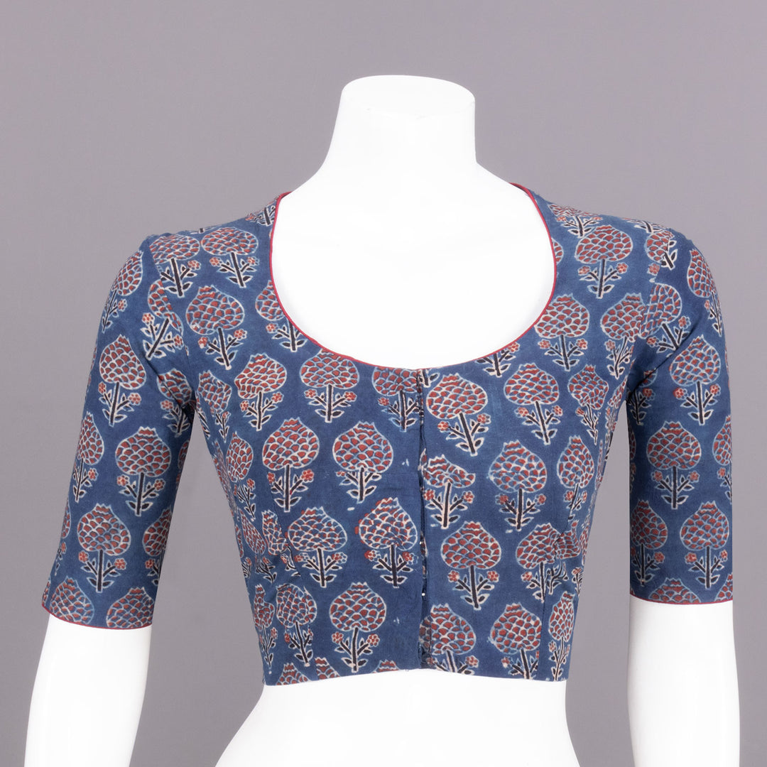 Blue Ajrakh Printed Cotton Blouse 10072502