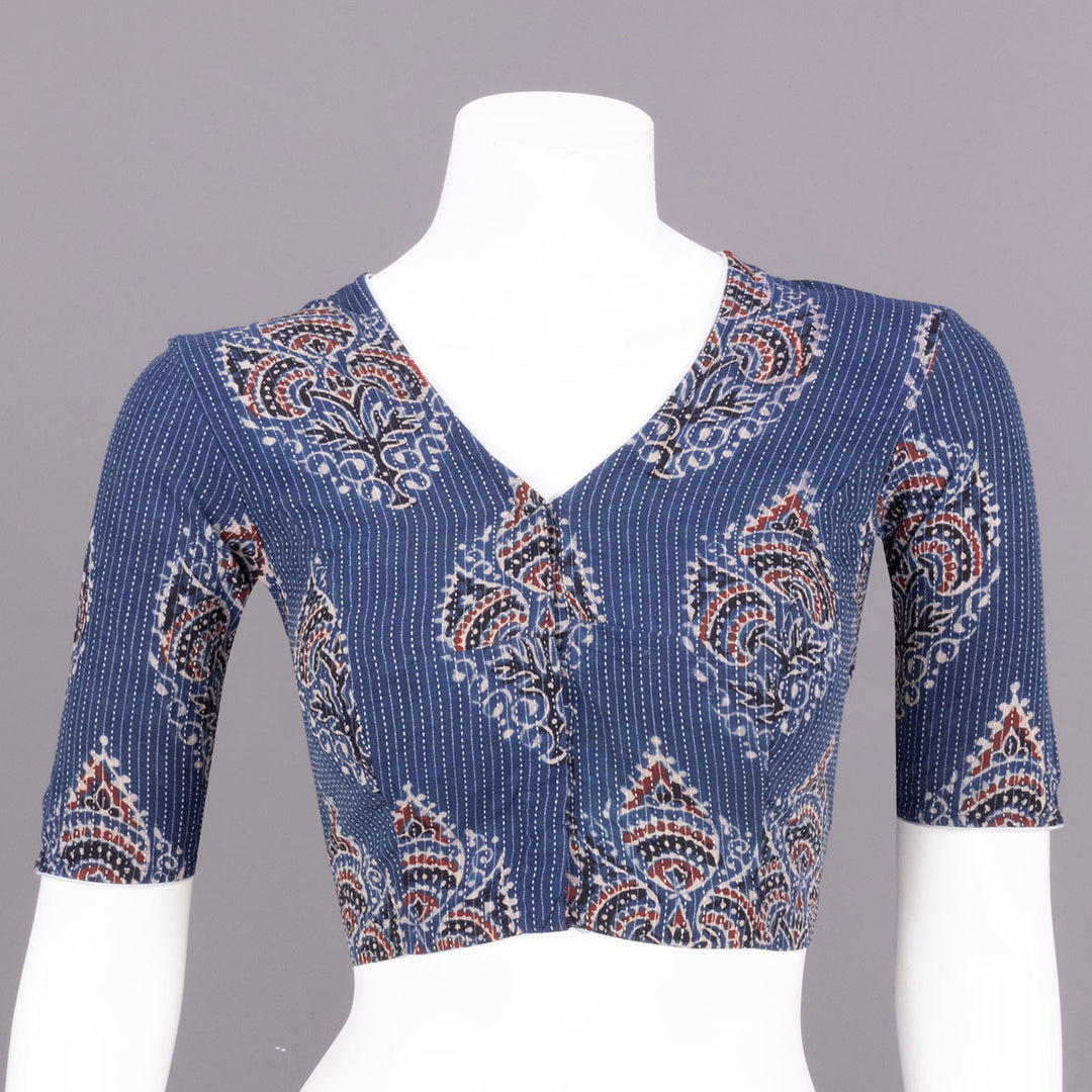 Blue Ajrakh Printed Cotton Blouse 10072504