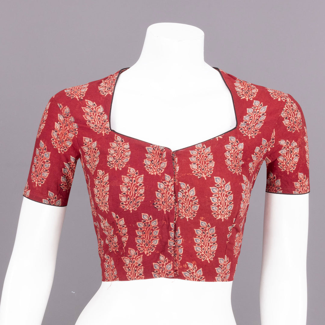 Red Ajrakh Printed Cotton Blouse 