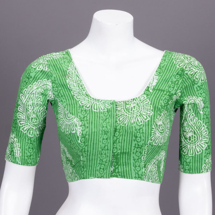 Green Hand Block Printed cotton Blouse 10072511