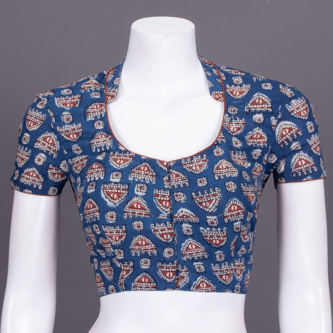 Blue Jahota Print Cotton Blouse 10072527