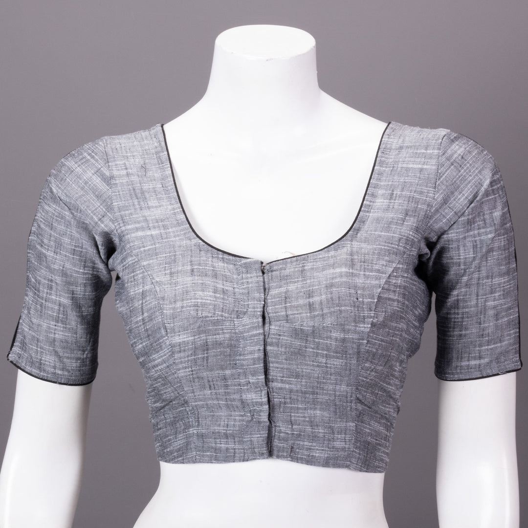 Grey Handcrafted Slub Cotton Solid Style Blouse 10073175