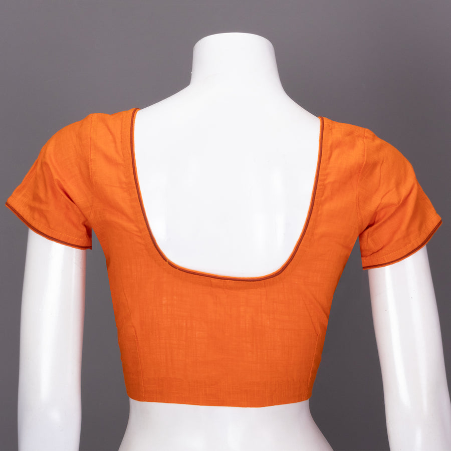 Orange Handcrafted Slub Cotton Solid Style Blouse 10073187