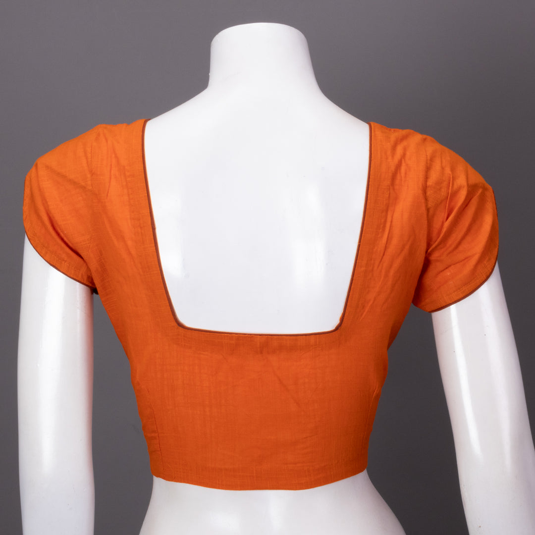 Orange Handcrafted Slub Cotton Solid Style Blouse 10073188