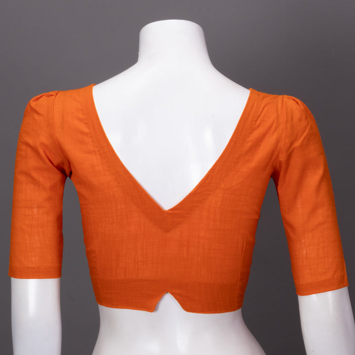 Orange Handcrafted Slub Cotton Solid Style Blouse 10073189