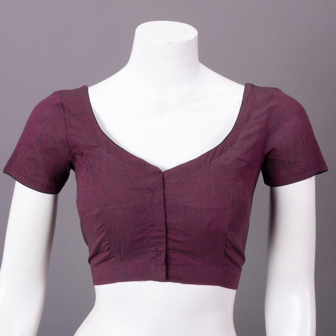 Maroon Handcrafted Slub Cotton Solid Style Blouse 10073196