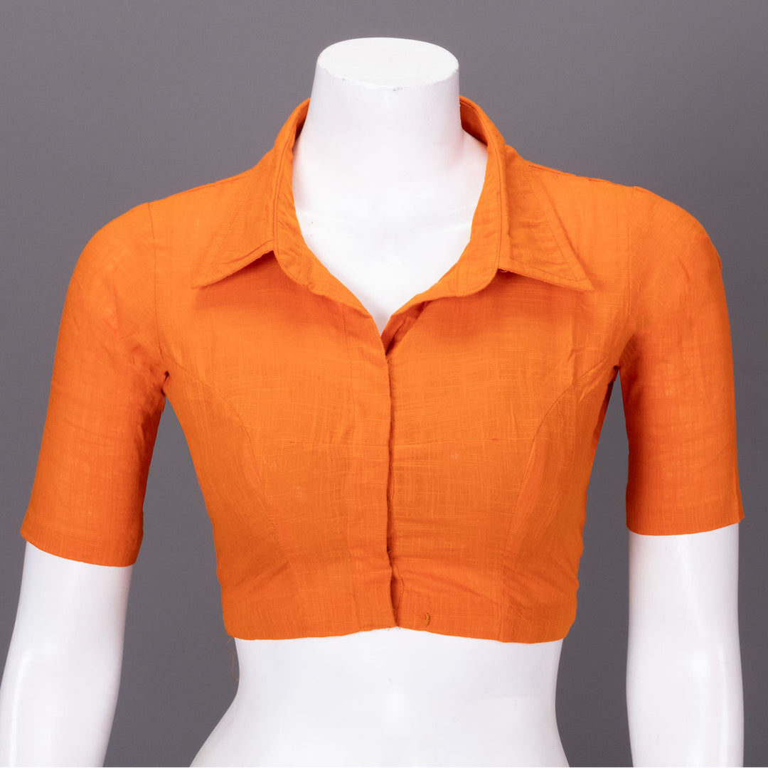 Orange Handcrafted Slub Cotton Solid Style Blouse 10073198