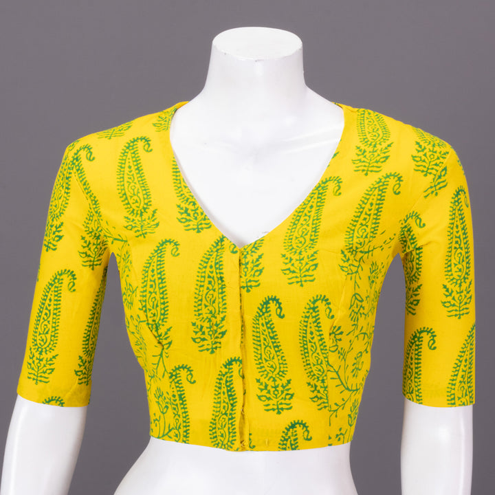 Yellow Gamthi Printed Cotton Blouse 10073265