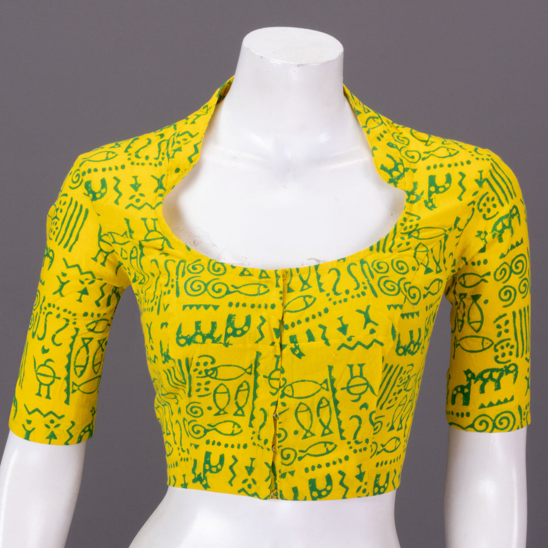 Yellow Gamthi Printed Cotton Blouse 10073268