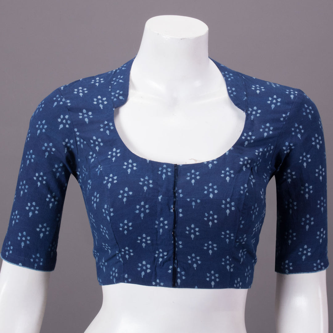 Indigo Hand Block Printed Cotton Blouse 10073293