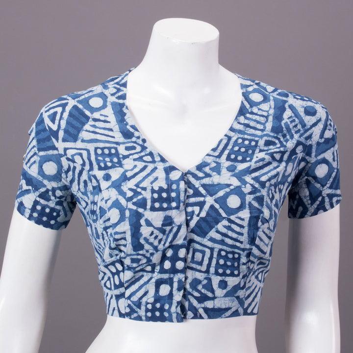 Indigo Hand Block Printed Cotton Blouse 10073294