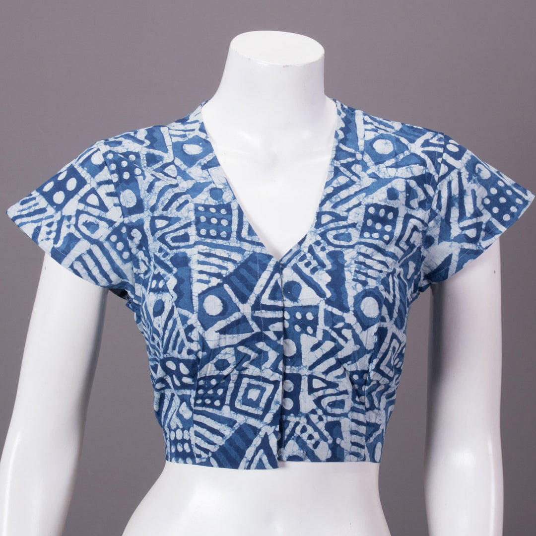 Indigo Hand Block Printed Cotton Blouse 10073295