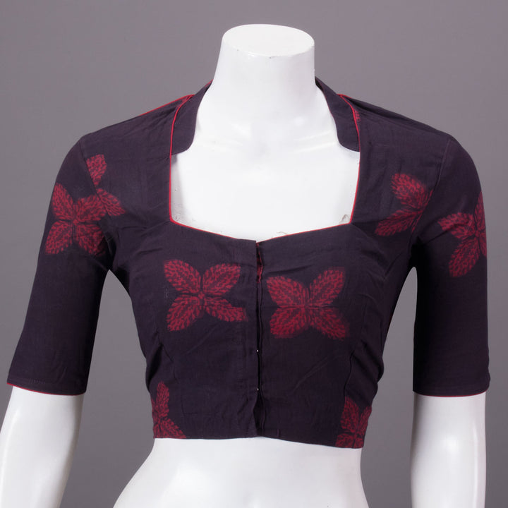 Maroon Hand Block Printed Cotton Blouse 10073300