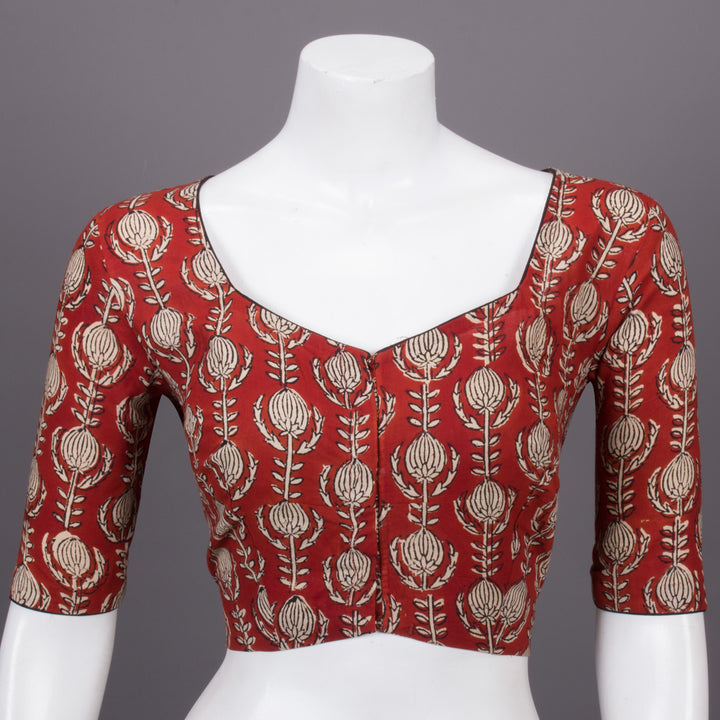 Red Hand Block Printed Cotton Blouse 10073301