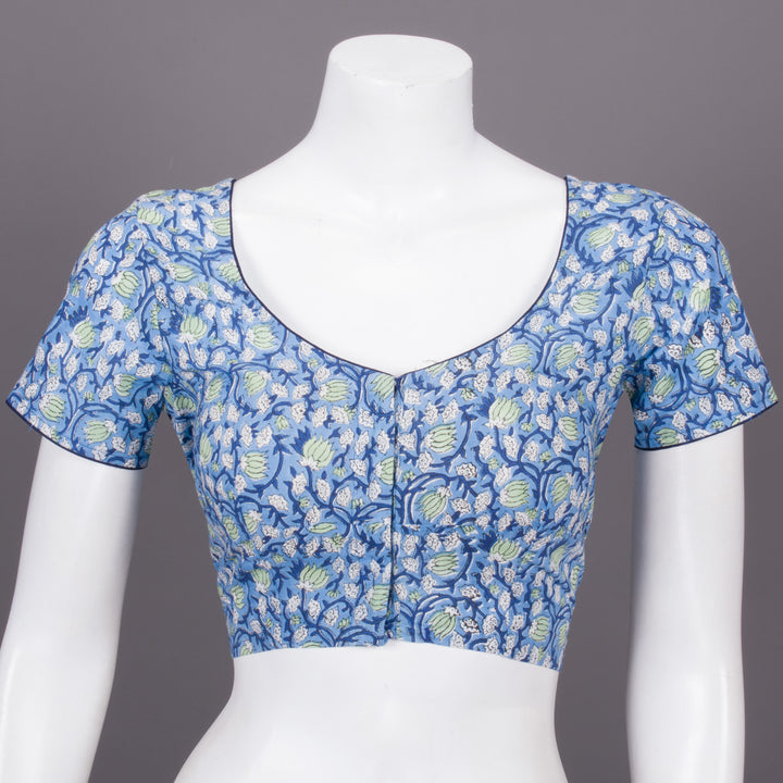 Blue Hand Block Printed Cotton Blouse 10073306