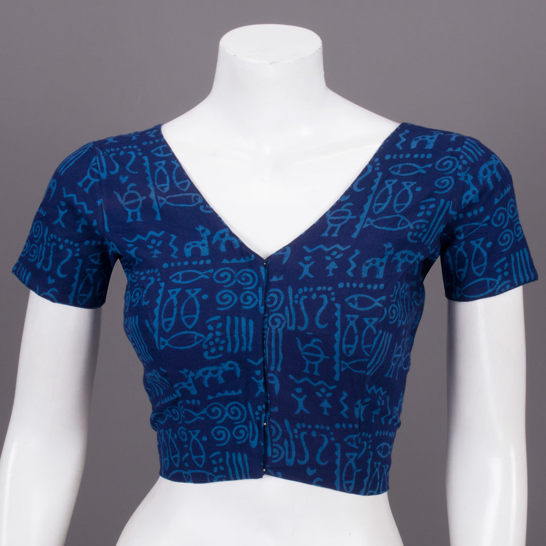 Blue Hand Block Printed Cotton Blouse 10073312