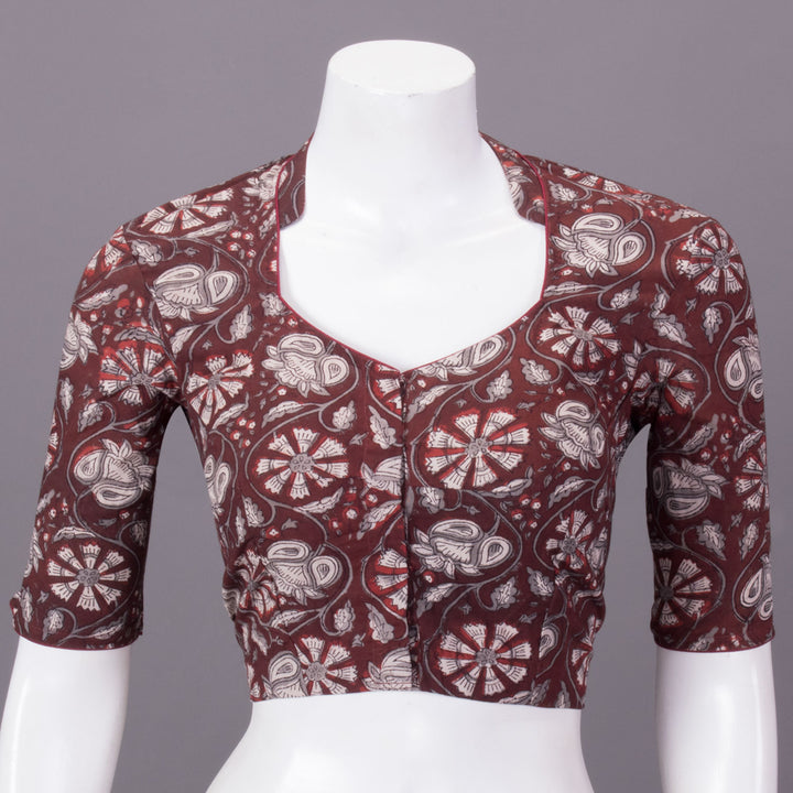 Maroon Jahota Printed Cotton Blouse 10073345