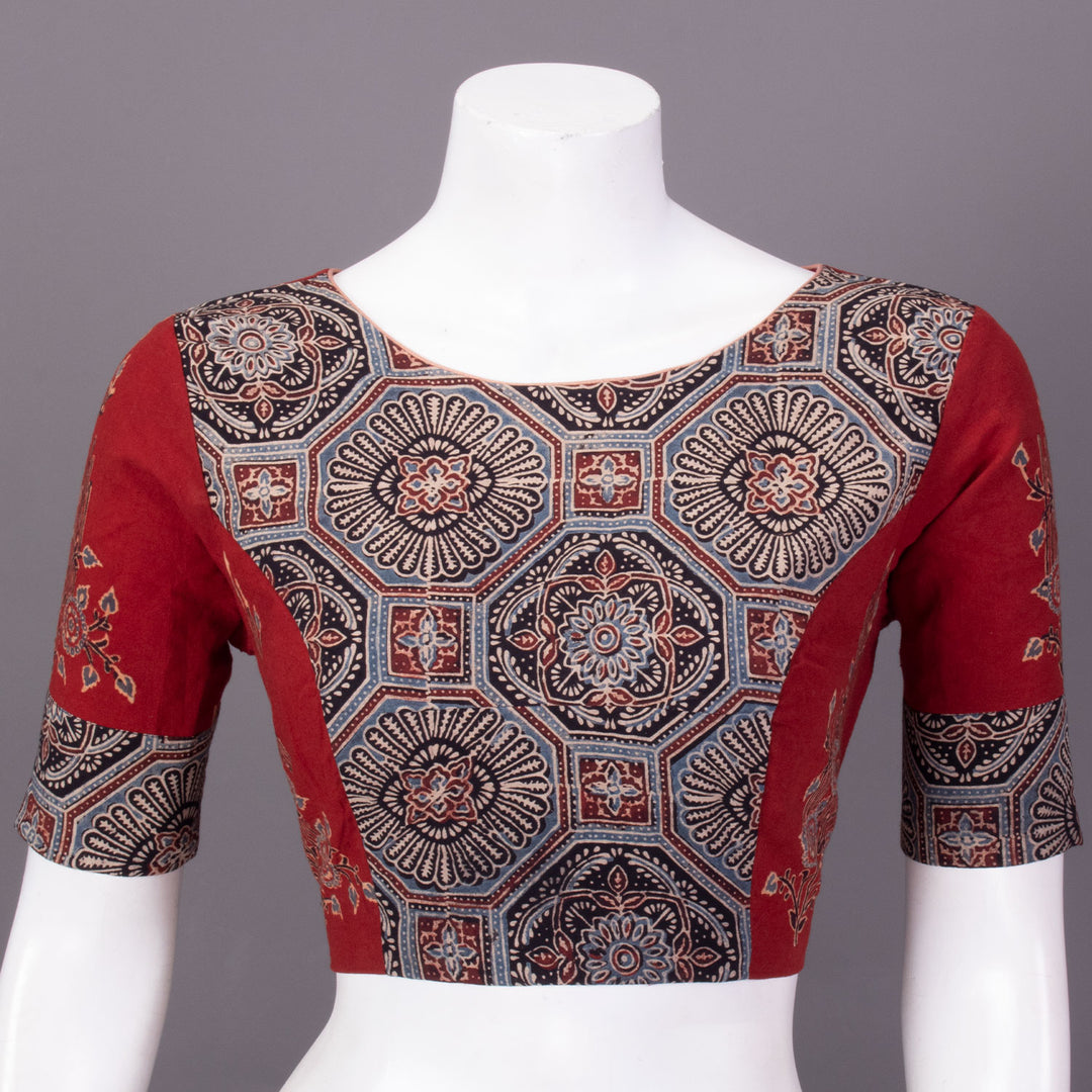 Red Ajrakh Printed Cotton Blouse 10073377