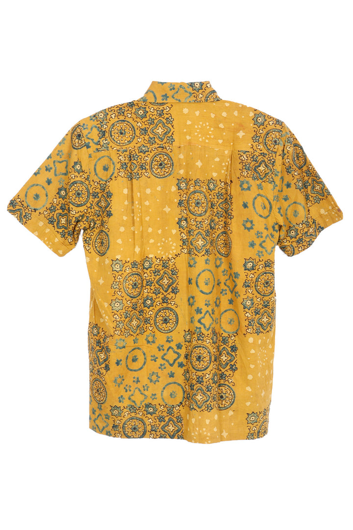 Yellow Half Sleeve Ajrakh Printed Cotton Mens Shirt 10072716