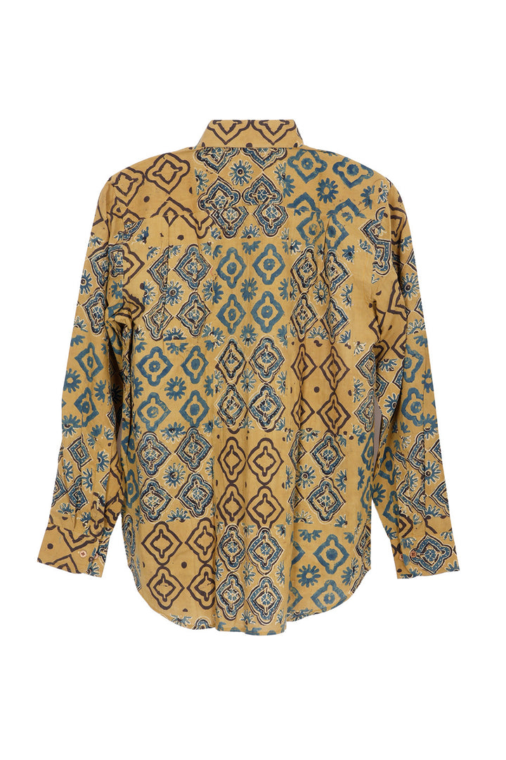 Yellow Full Sleeve Ajrakh Printed Cotton Mens Shirt 10072911