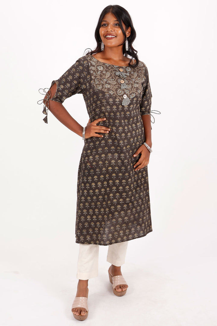 Black Ajrakh Printed Cotton Kurta 