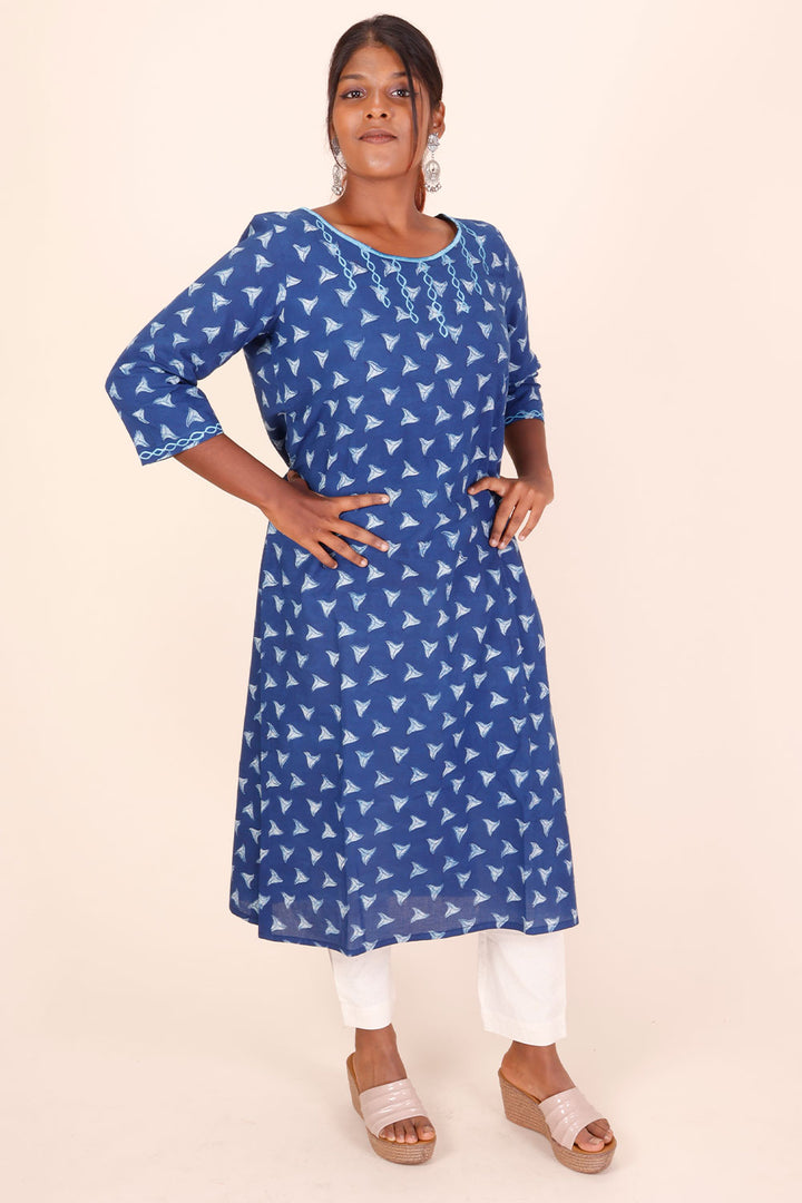 Blue Hand Block Printed Cotton Kurta 10069000 - Avishya