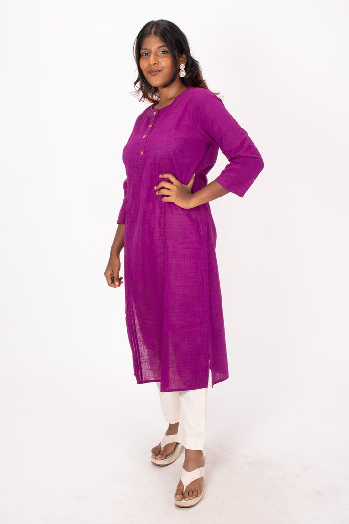 Purple Handcrafted Slub Cotton Kurta 10073155