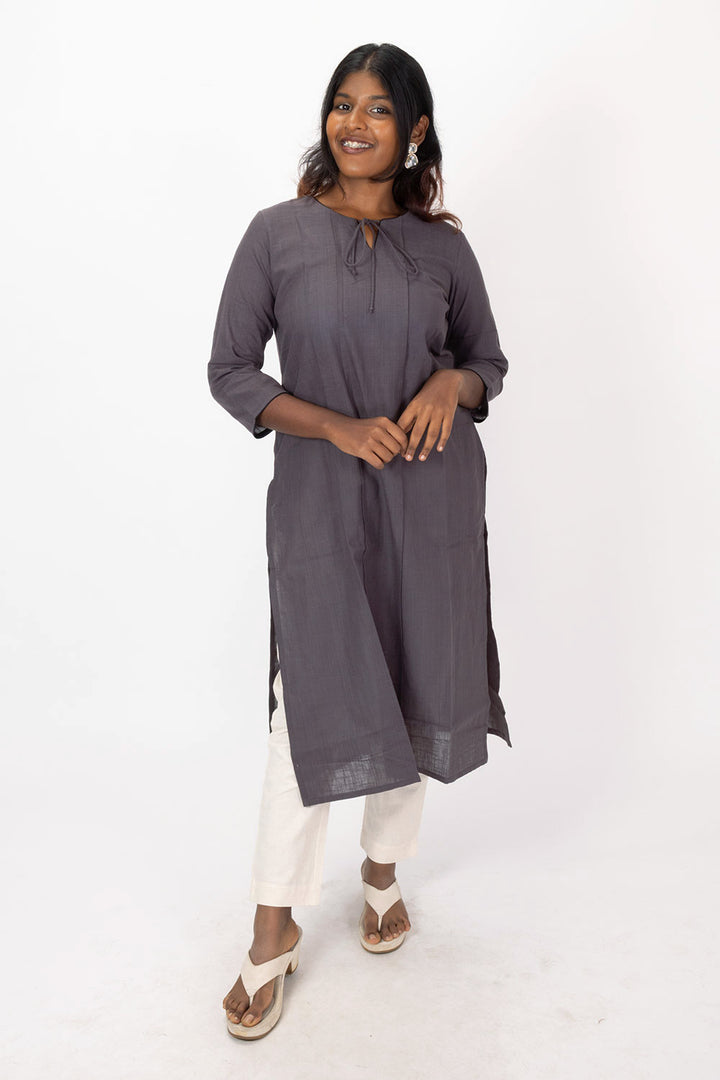 Grey Handcrafted Slub Cotton Kurta 10073253