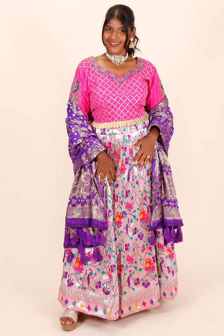 Pink Handcrafted Paithani Lehenga