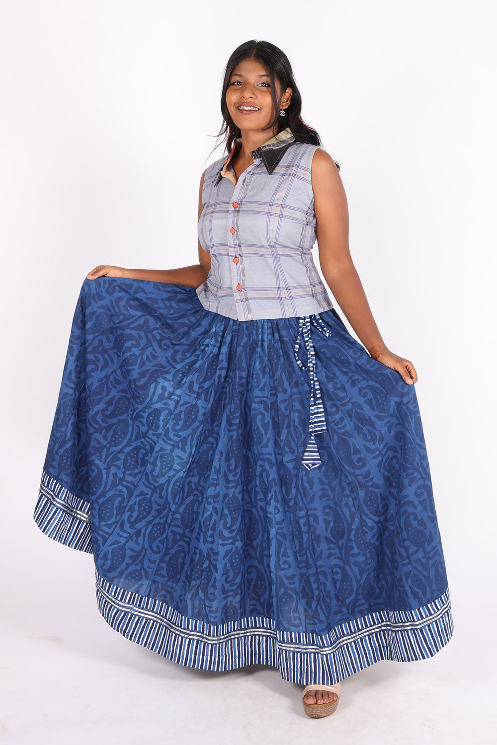 Cobalt Blue Hand Block Printed Cotton Skirt