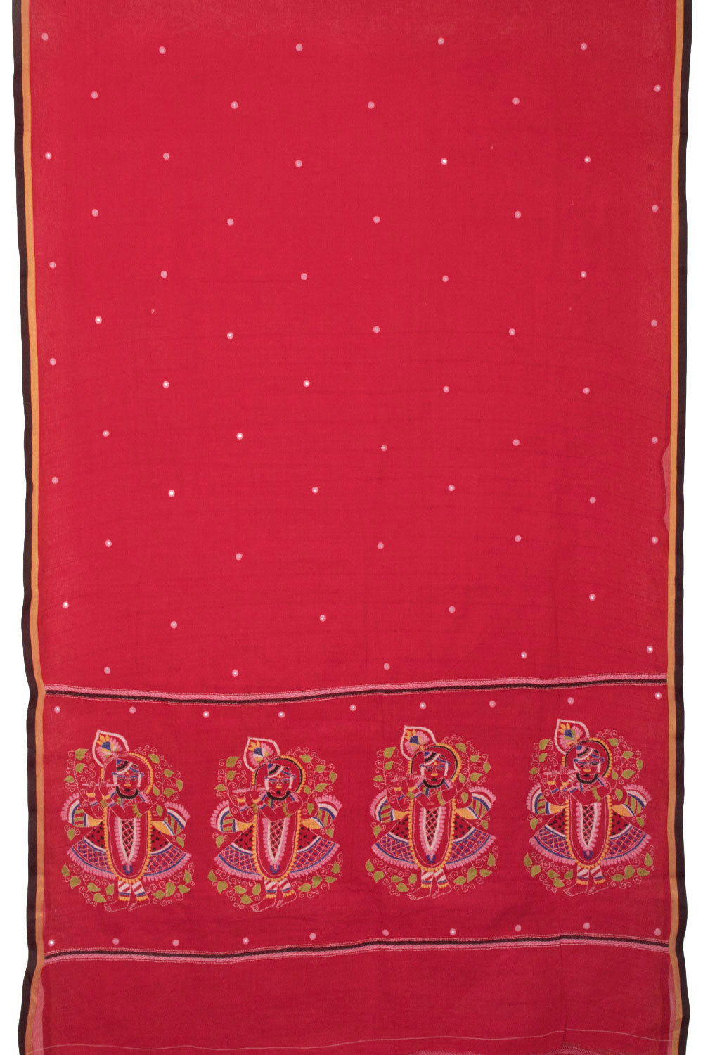 Red Kantha Embroidered Cotton Saree - Avishya