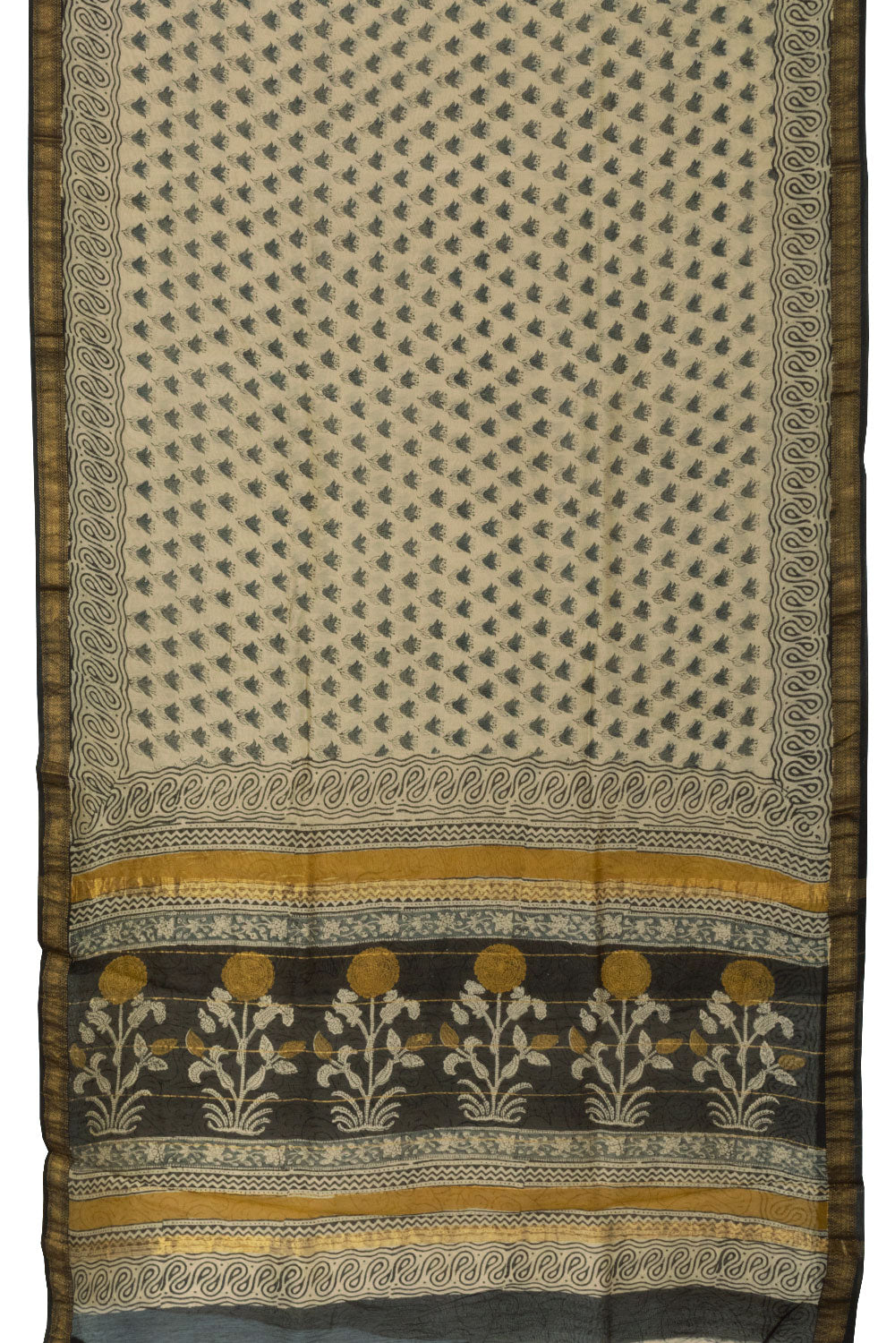 White Anokhi Hand Block Printed Saree - Avishya