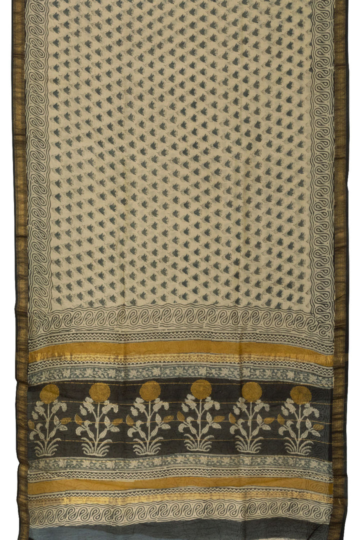 White Anokhi Hand Block Printed Saree - Avishya