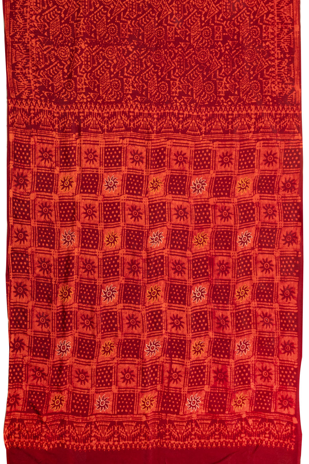 Red Dhakai Batik Embroidery Silk Cotton Saree 10065453