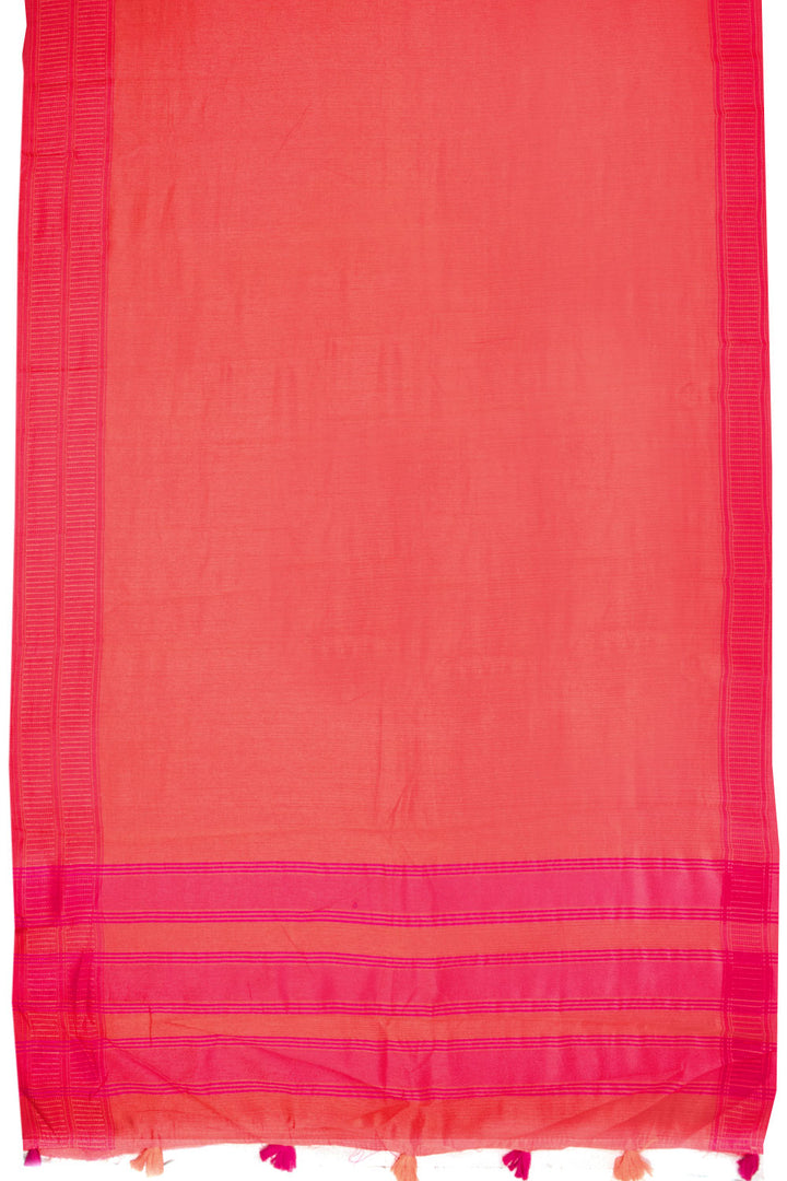 Peach And Pink Dual Tone Bamboo Silk Saree 10068784