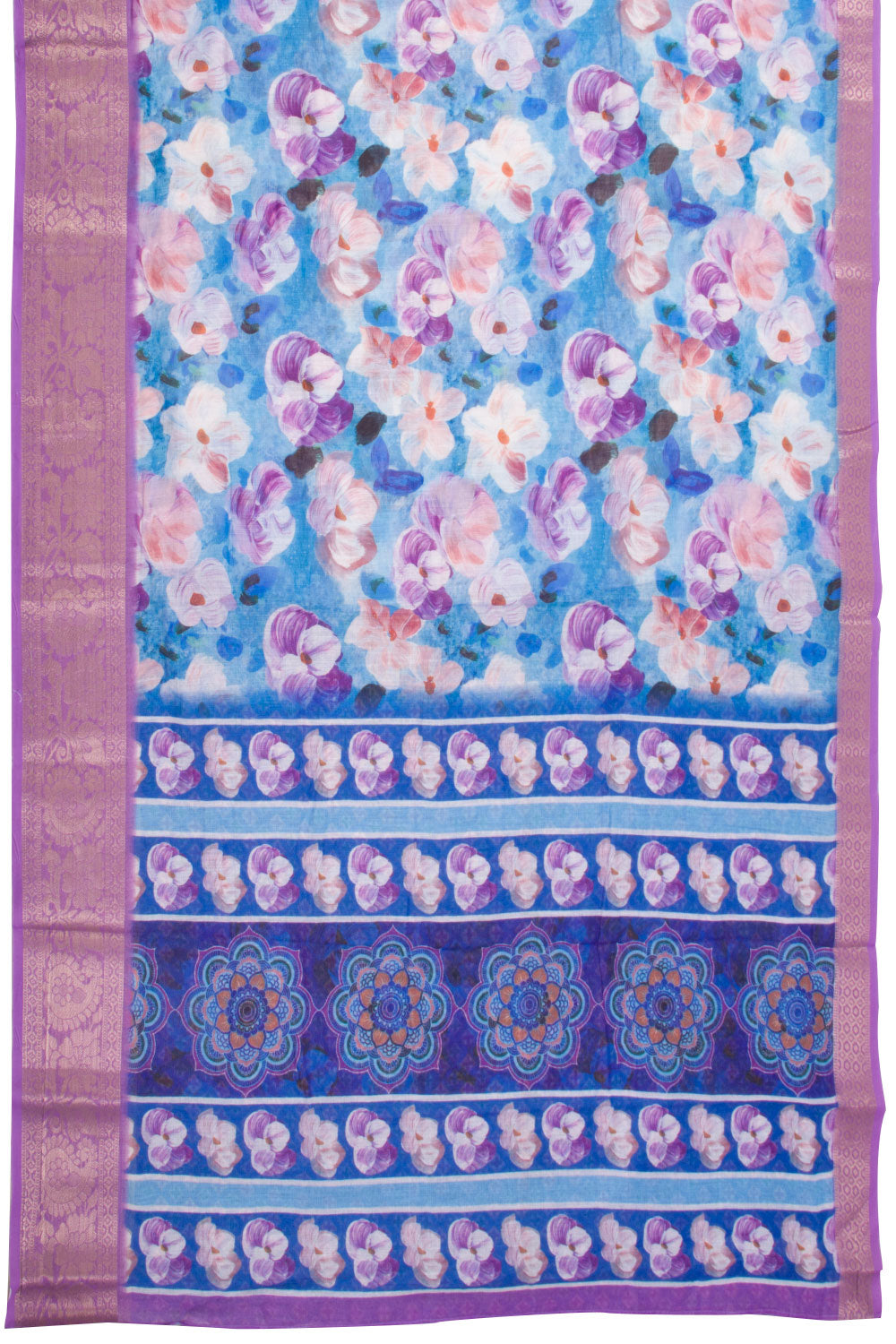 Pacific Blue Fancy Printed Linen Saree 10070282 - Avishya