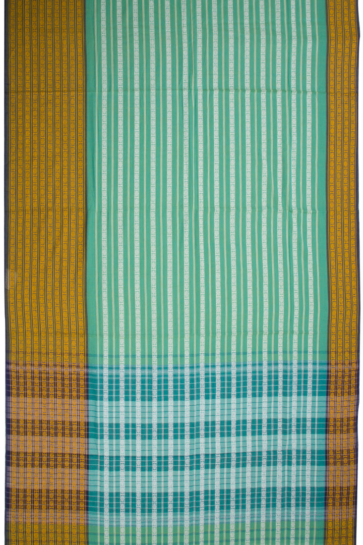 Green Handloom Dhaniakhali Cotton Saree Without Blouse