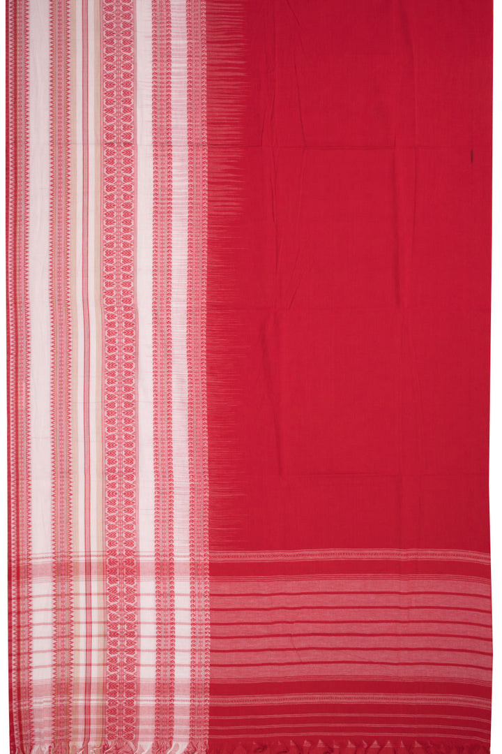 Red Handloom Dhaniakhali Cotton Saree Without Blouse 