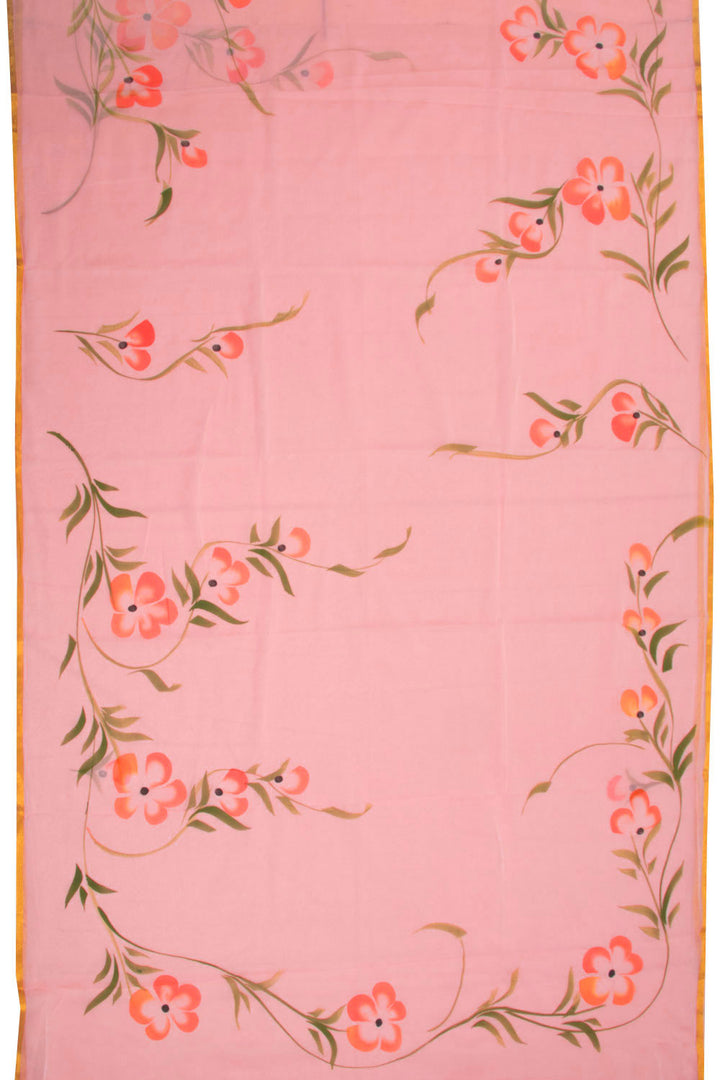 Peach Hand painted Chiffon saree 10070967