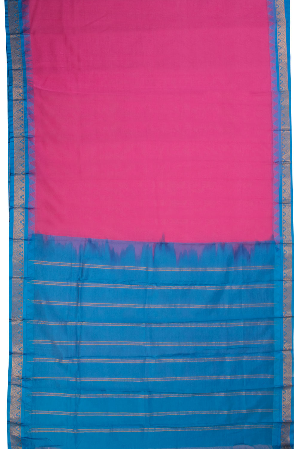 Pink Handloom Gadwal Kuttu Cotton Saree Without Blouse