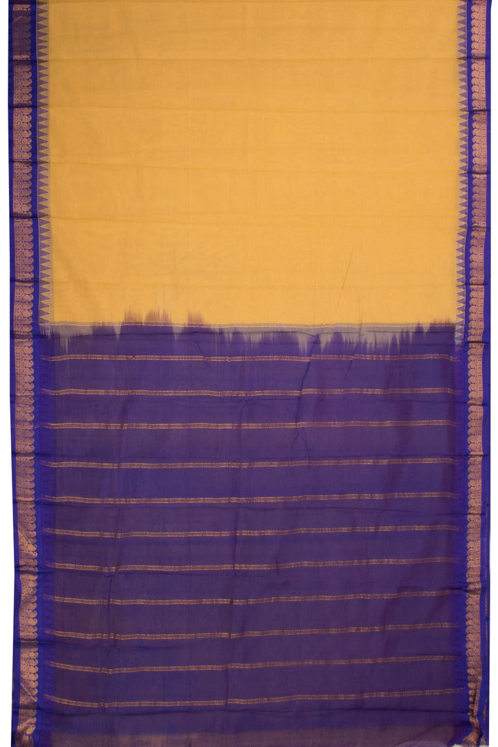 Yellow Handloom Gadwal Kuttu Cotton Saree Without Blouse