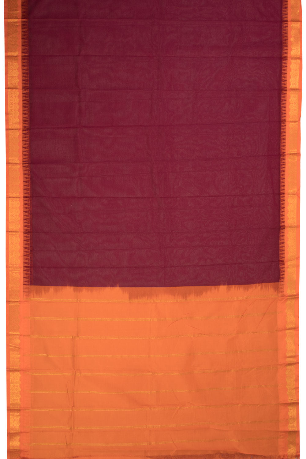 Maroon Handloom Gadwal Kuttu Cotton Saree Without Blouse