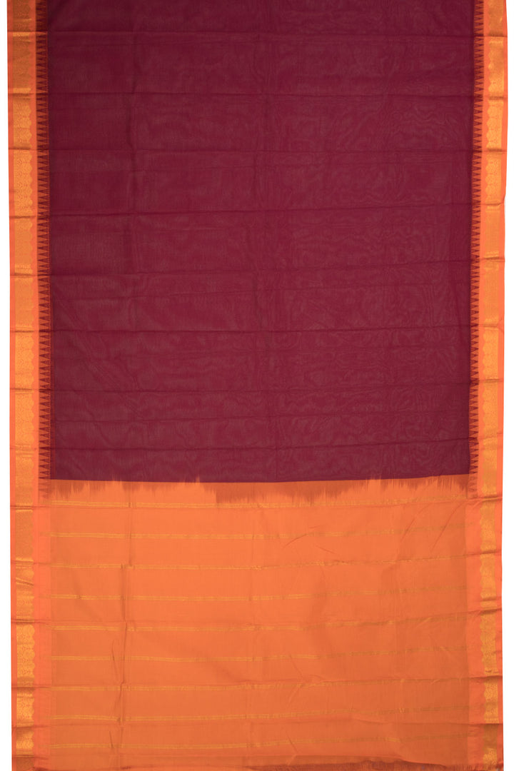 Maroon Handloom Gadwal Kuttu Cotton Saree Without Blouse