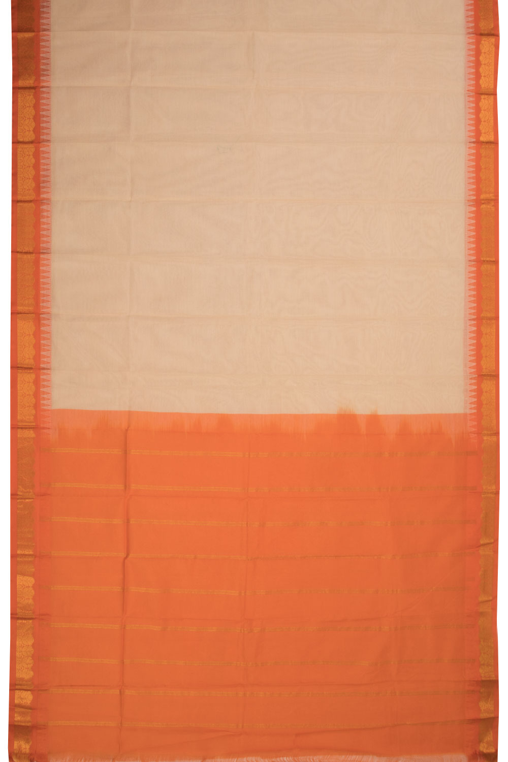 Cream Handloom Gadwal Kuttu Cotton Saree Without Blouse