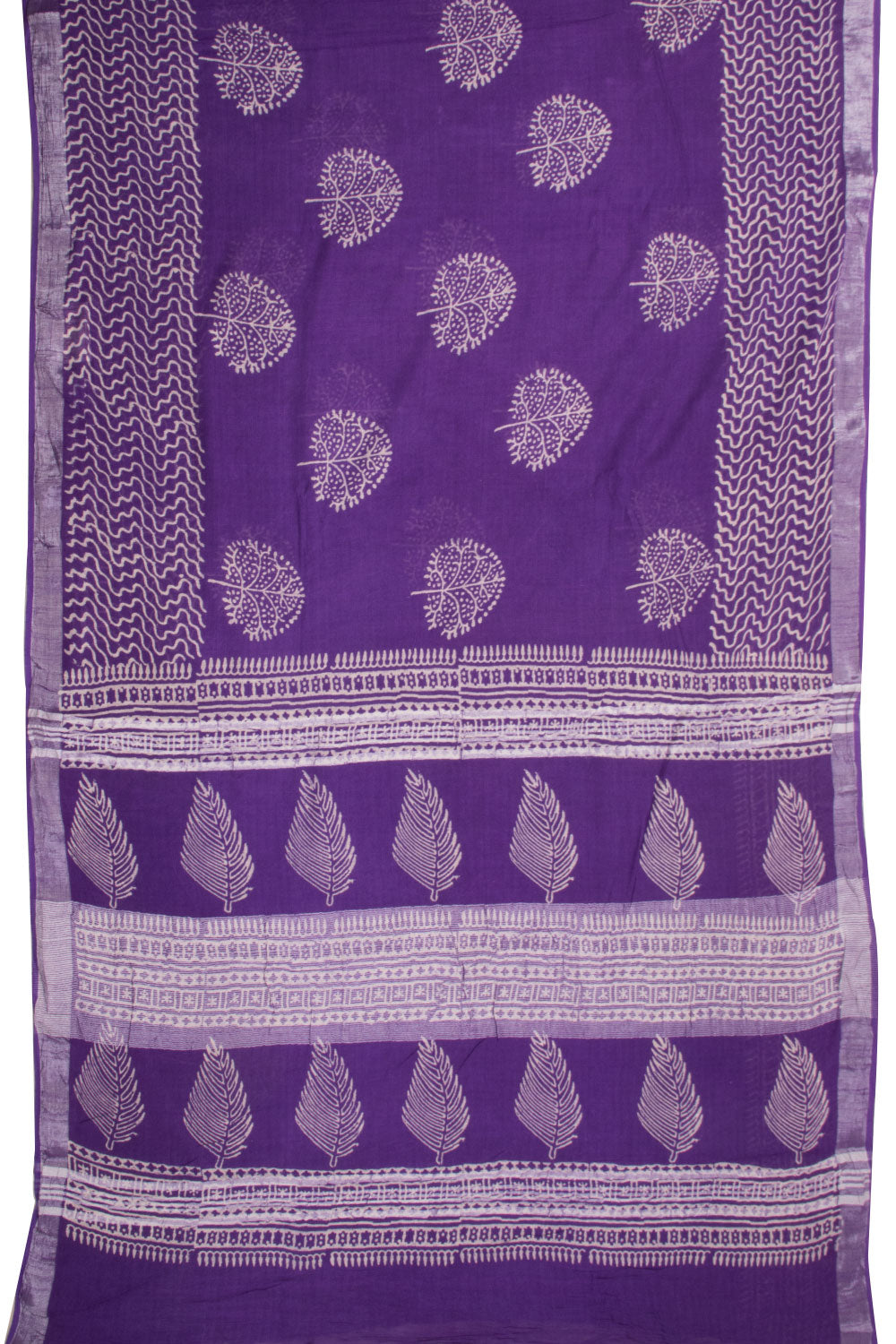 Purple Hand Block Printed Linen Saree