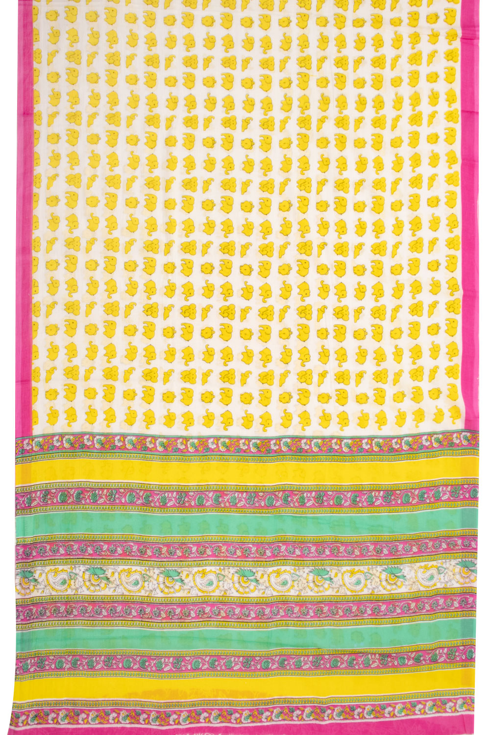 Yellow Hand Block Printed Cotton Saree 