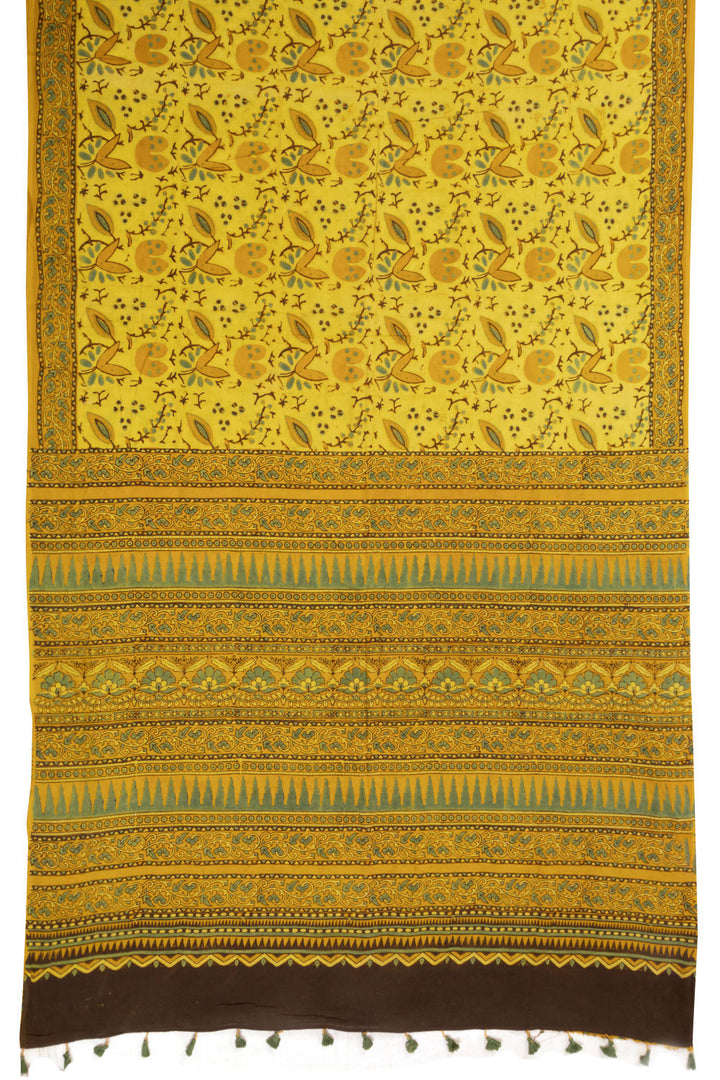 Yellow Ajrakh Printed Cotton Saree 