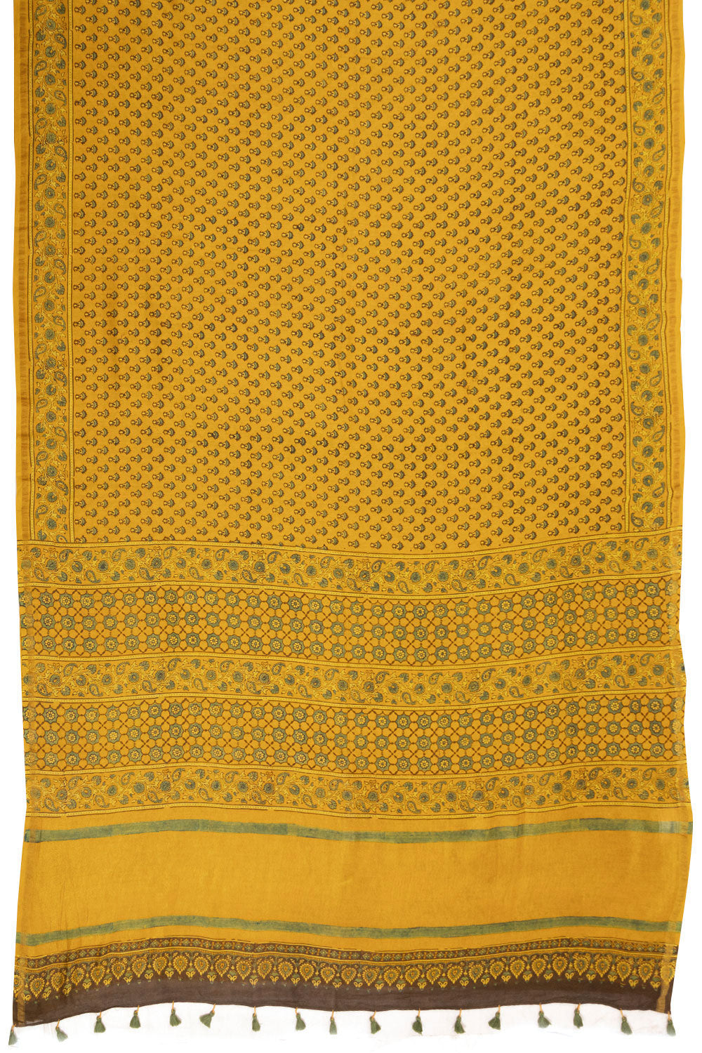 Yellow Ajrakh Printed Silk Cotton Saree