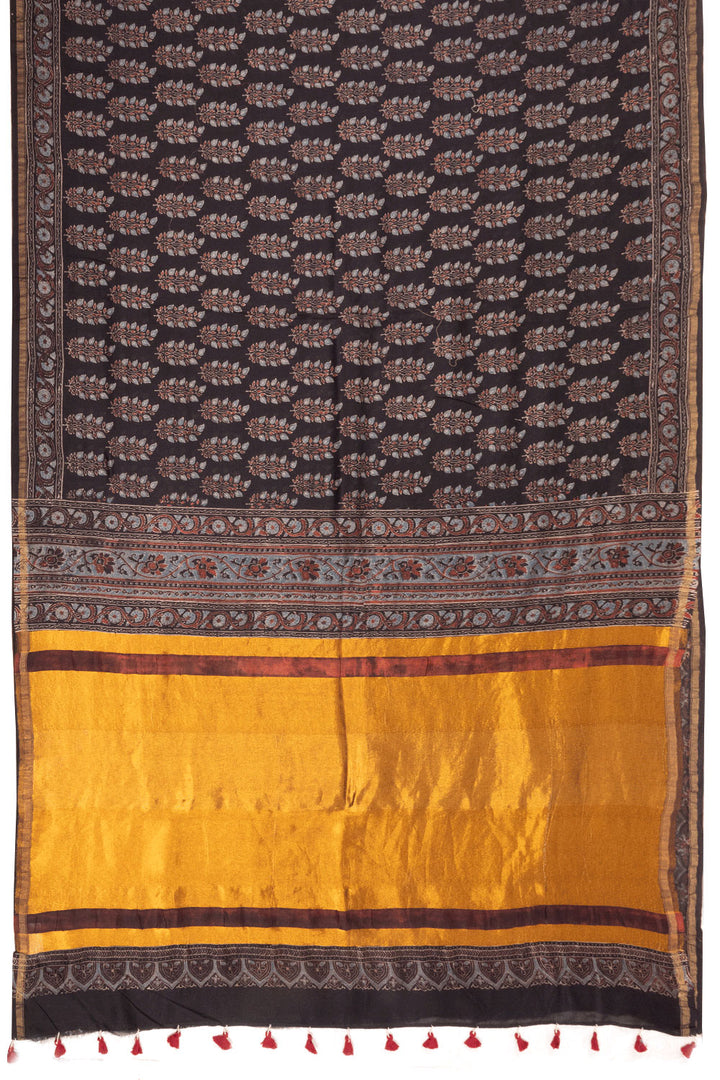 Black Ajrakh Printed Silk Cotton Saree