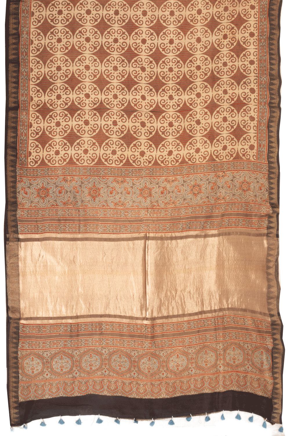 Brown Ajrakh Printed Silk Cotton Saree